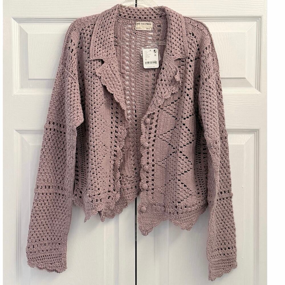 Free People We The Free Friend Of A Friend Crochet Cardigan Sweater NWT Medium - Picture 3 of 4